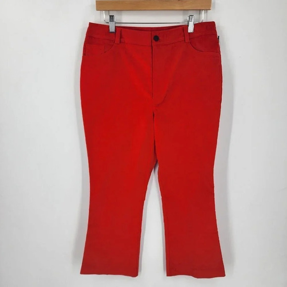 Halogen X Atlantic-Pacific Velveteen Kick Flare Pants In Red Blaze Size 12‎ NWT - Picture 2 of 12